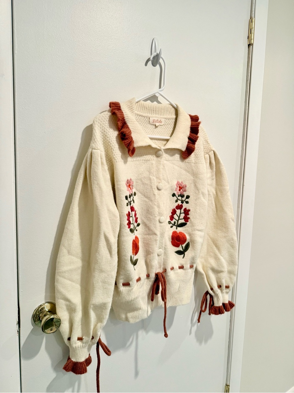 Listicle Ivory Floral Embroidered Knit Cardigan Sweater - Picture 4 of 8